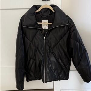 Abercrombie & Fitch Black Leather Puffer Jacket
